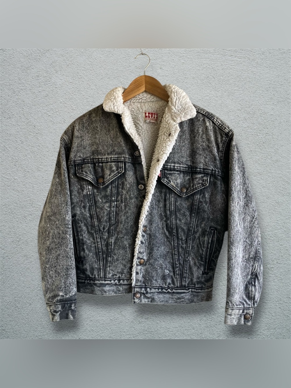 Vintage 80s Levi’s Sherpa Lined Denim Jacket Jean BLK Acid Wash USA S/M VTG Coat - Picture 3 of 10